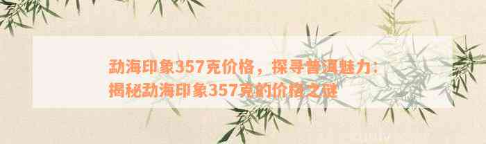 勐海印象357克价格，探寻普洱魅力：揭秘勐海印象357克的价格之谜