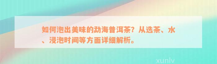 如何泡出美味的勐海普洱茶？从选茶、水、浸泡时间等方面详细解析。