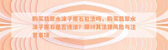 购买翡翠水沫子原石犯法吗，购买翡翠水沫子原石是否违法？探讨其法律风险与注意事项