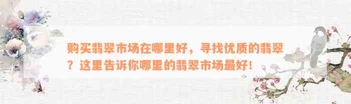 购买翡翠市场在哪里好，寻找优质的翡翠？这里告诉你哪里的翡翠市场最好！