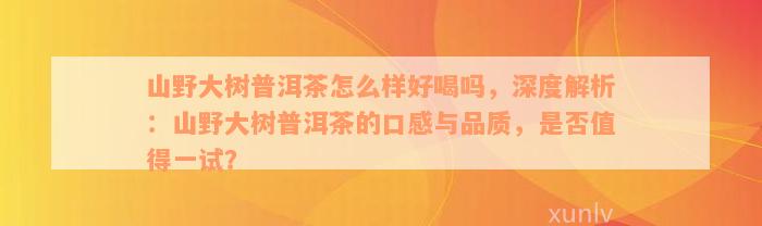 山野大树普洱茶怎么样好喝吗，深度解析：山野大树普洱茶的口感与品质，是否值得一试？