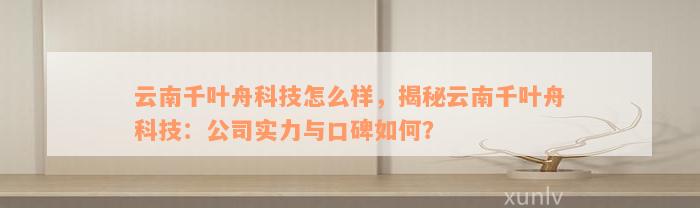 云南千叶舟科技怎么样，揭秘云南千叶舟科技：公司实力与口碑如何？