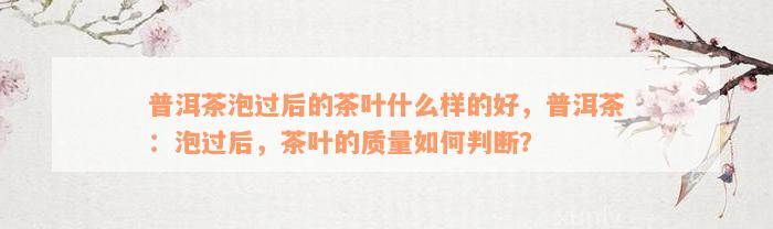 普洱茶泡过后的茶叶什么样的好，普洱茶：泡过后，茶叶的质量如何判断？