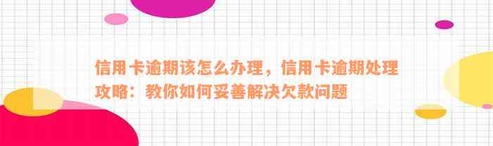 信用卡逾期该怎么办理，信用卡逾期处理攻略：教你如何妥善解决欠款问题