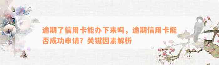 逾期了信用卡能办下来吗，逾期信用卡能否成功申请？关键因素解析