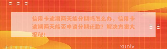 信用卡逾期两天能分期吗怎么办，信用卡逾期两天能否申请分期还款？解决方案大揭秘！