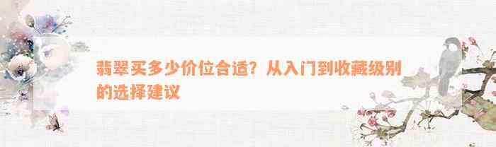 翡翠买多少价位合适？从入门到收藏级别的选择建议