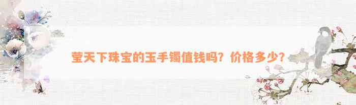 莹天下珠宝的玉手镯值钱吗？价格多少？