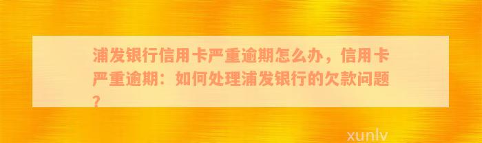 浦发银行信用卡严重逾期怎么办，信用卡严重逾期：如何处理浦发银行的欠款问题？