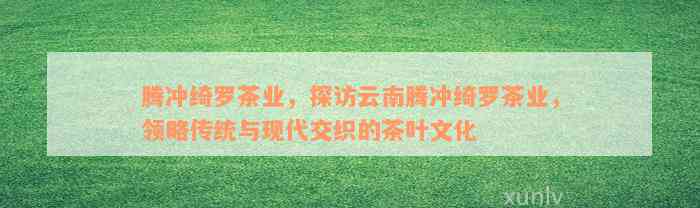 腾冲绮罗茶业，探访云南腾冲绮罗茶业，领略传统与现代交织的茶叶文化