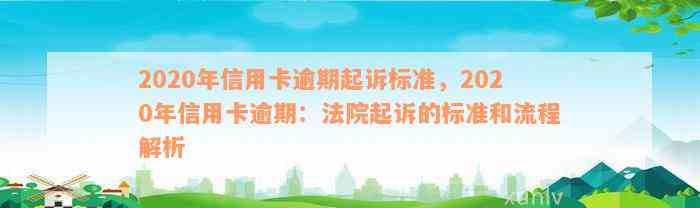 2020年信用卡逾期起诉标准，2020年信用卡逾期：法院起诉的标准和流程解析