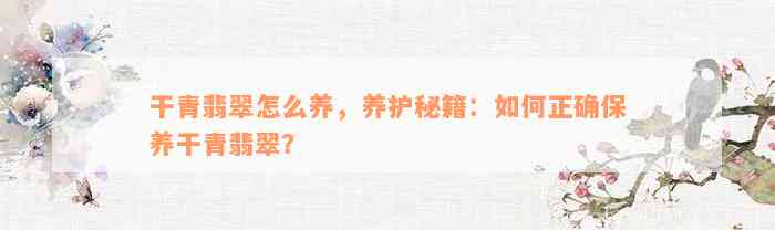 干青翡翠怎么养，养护秘籍：如何正确保养干青翡翠？