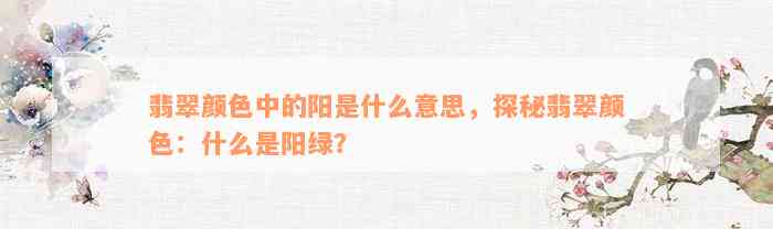 翡翠颜色中的阳是什么意思，探秘翡翠颜色：什么是阳绿？