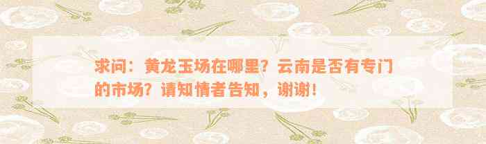 求问：黄龙玉场在哪里？云南是否有专门的市场？请知情者告知，谢谢！