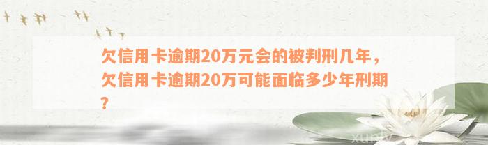 欠信用卡逾期20万元会的被判刑几年，欠信用卡逾期20万可能面临多少年刑期？