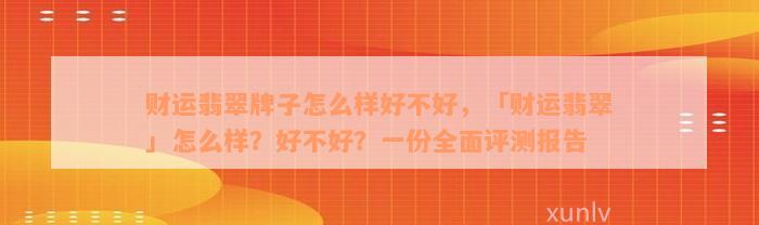 财运翡翠牌子怎么样好不好，「财运翡翠」怎么样？好不好？一份全面评测报告