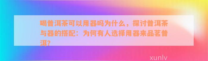 喝普洱茶可以用器吗为什么，探讨普洱茶与器的搭配：为何有人选择用器来品茗普洱？