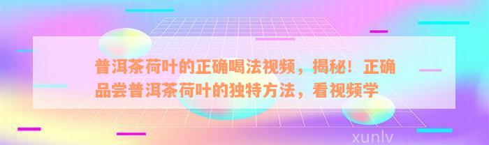 普洱茶荷叶的正确喝法视频，揭秘！正确品尝普洱茶荷叶的独特方法，看视频学