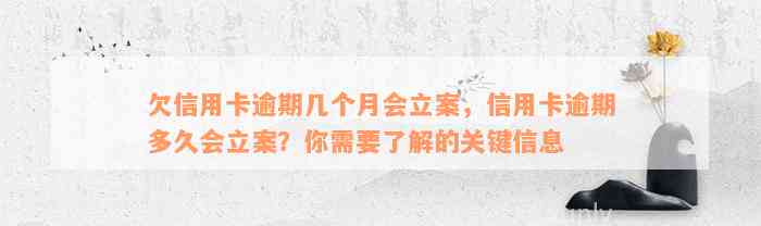 欠信用卡逾期几个月会立案，信用卡逾期多久会立案？你需要了解的关键信息