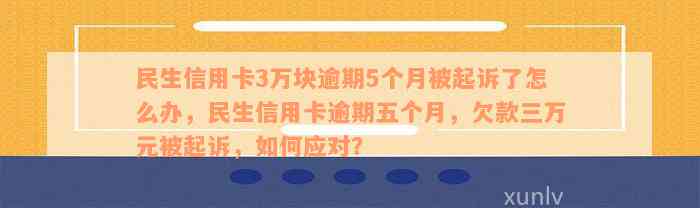 民生信用卡3万块逾期5个月被起诉了怎么办，民生信用卡逾期五个月，欠款三万元被起诉，如何应对？