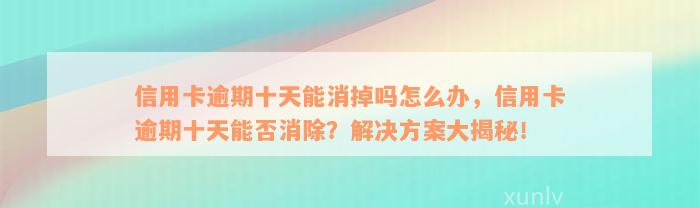 信用卡逾期十天能消掉吗怎么办，信用卡逾期十天能否消除？解决方案大揭秘！