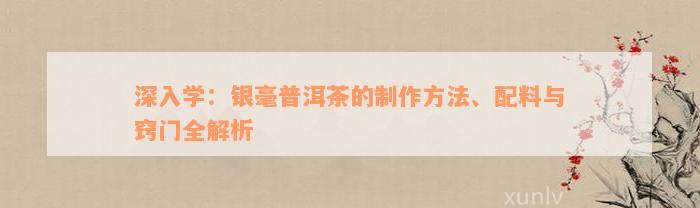 深入学：银毫普洱茶的制作方法、配料与窍门全解析