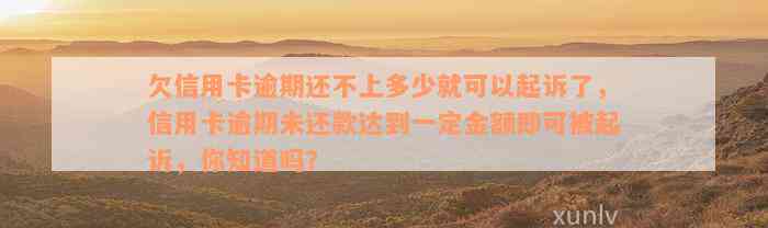 欠信用卡逾期还不上多少就可以起诉了，信用卡逾期未还款达到一定金额即可被起诉，你知道吗？