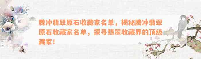 腾冲翡翠原石收藏家名单，揭秘腾冲翡翠原石收藏家名单，探寻翡翠收藏界的顶级藏家！