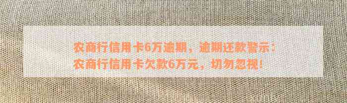 农商行信用卡6万逾期，逾期还款警示：农商行信用卡欠款6万元，切勿忽视！