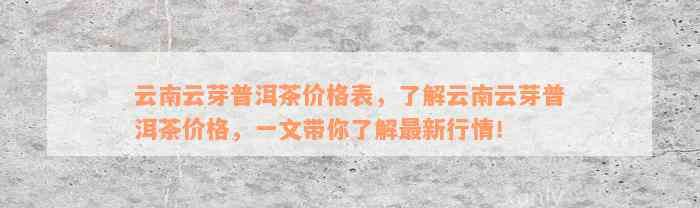 云南云芽普洱茶价格表，了解云南云芽普洱茶价格，一文带你了解最新行情！