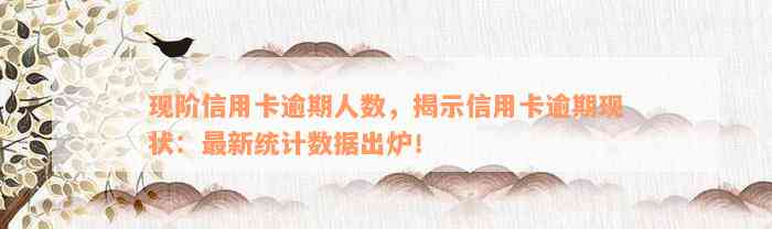 现阶信用卡逾期人数，揭示信用卡逾期现状：最新统计数据出炉！