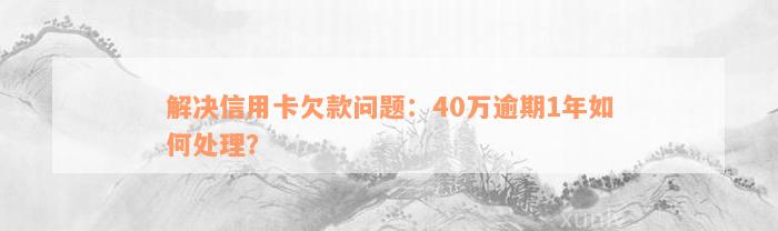 解决信用卡欠款问题：40万逾期1年如何处理？