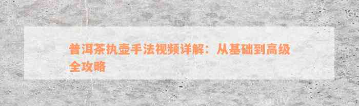 普洱茶执壶手法视频详解：从基础到高级全攻略