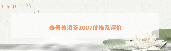 泰号普洱茶2007价格及评价