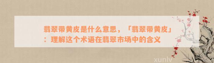 翡翠带黄皮是什么意思，「翡翠带黄皮」：理解这个术语在翡翠市场中的含义