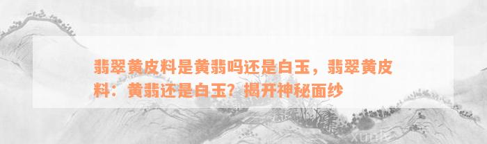 翡翠黄皮料是黄翡吗还是白玉，翡翠黄皮料：黄翡还是白玉？揭开神秘面纱