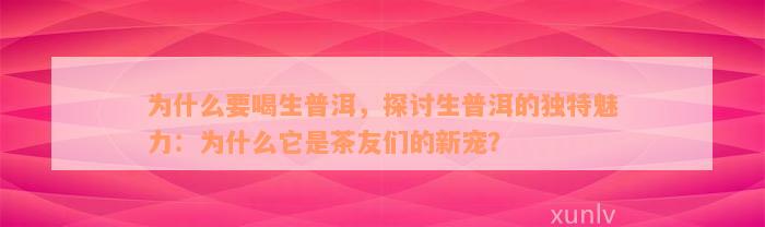 为什么要喝生普洱，探讨生普洱的独特魅力：为什么它是茶友们的新宠？