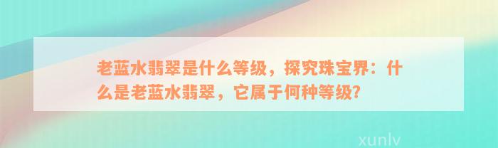 老蓝水翡翠是什么等级，探究珠宝界：什么是老蓝水翡翠，它属于何种等级？