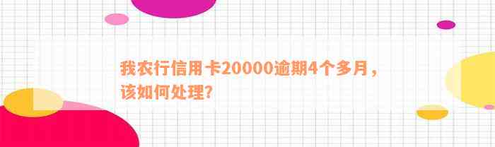 我农行信用卡20000逾期4个多月，该如何处理？