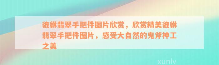 貔貅翡翠手把件图片欣赏，欣赏精美貔貅翡翠手把件图片，感受大自然的鬼斧神工之美