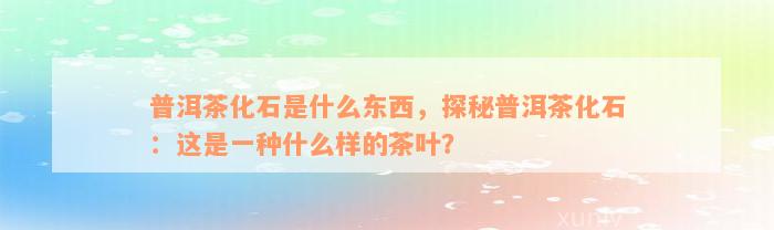 普洱茶化石是什么东西，探秘普洱茶化石：这是一种什么样的茶叶？