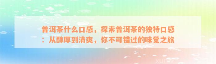 普洱茶什么口感，探索普洱茶的独特口感：从醇厚到清爽，你不可错过的味觉之旅