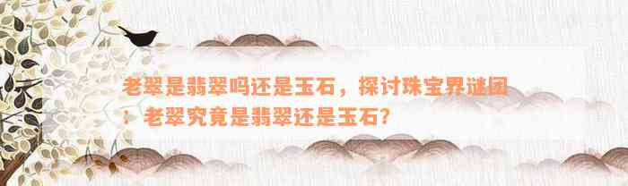 老翠是翡翠吗还是玉石，探讨珠宝界谜团：老翠究竟是翡翠还是玉石？