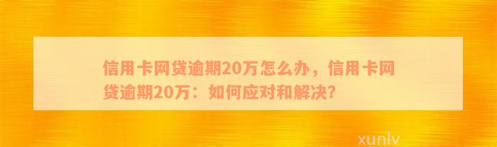 信用卡网贷逾期20万怎么办，信用卡网贷逾期20万：如何应对和解决？