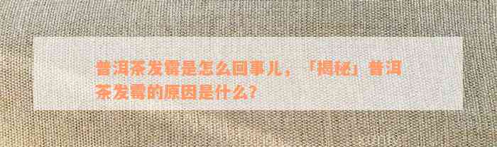 普洱茶发霉是怎么回事儿，「揭秘」普洱茶发霉的原因是什么？