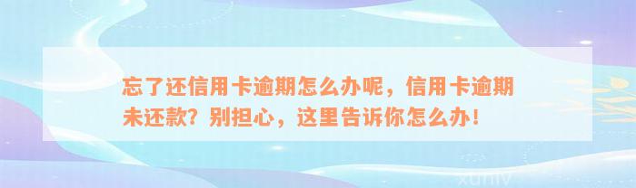 忘了还信用卡逾期怎么办呢，信用卡逾期未还款？别担心，这里告诉你怎么办！