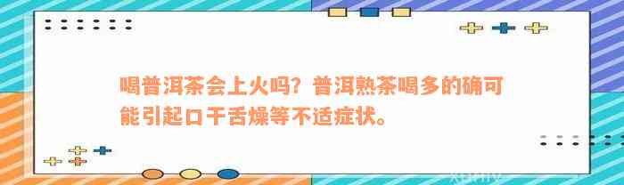 喝普洱茶会上火吗？普洱熟茶喝多的确可能引起口干舌燥等不适症状。