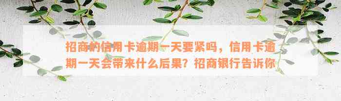 招商的信用卡逾期一天要紧吗，信用卡逾期一天会带来什么后果？招商银行告诉你