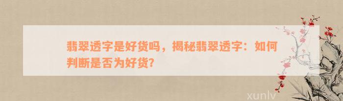 翡翠透字是好货吗，揭秘翡翠透字：如何判断是否为好货？