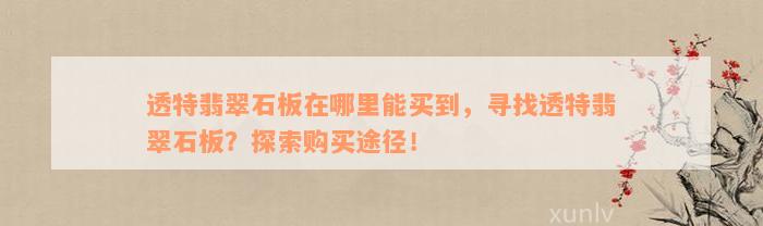 透特翡翠石板在哪里能买到，寻找透特翡翠石板？探索购买途径！